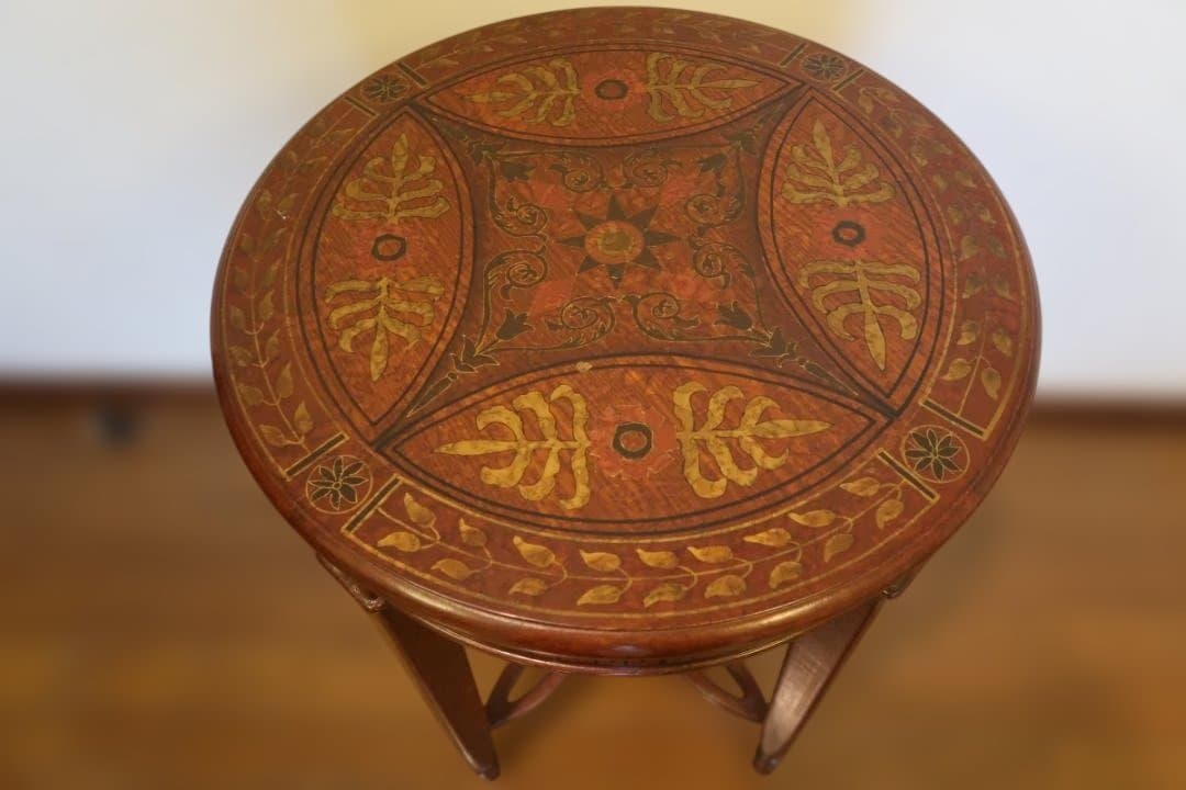 サイドテーブル　ハイテーブル　円型　象嵌　アンティーク風