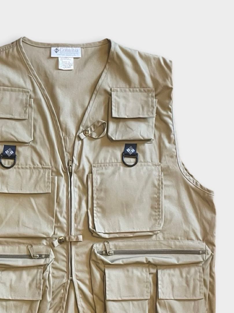 90s Columbia PFG ベージュ フィッシングベスト 6ポケット 美品