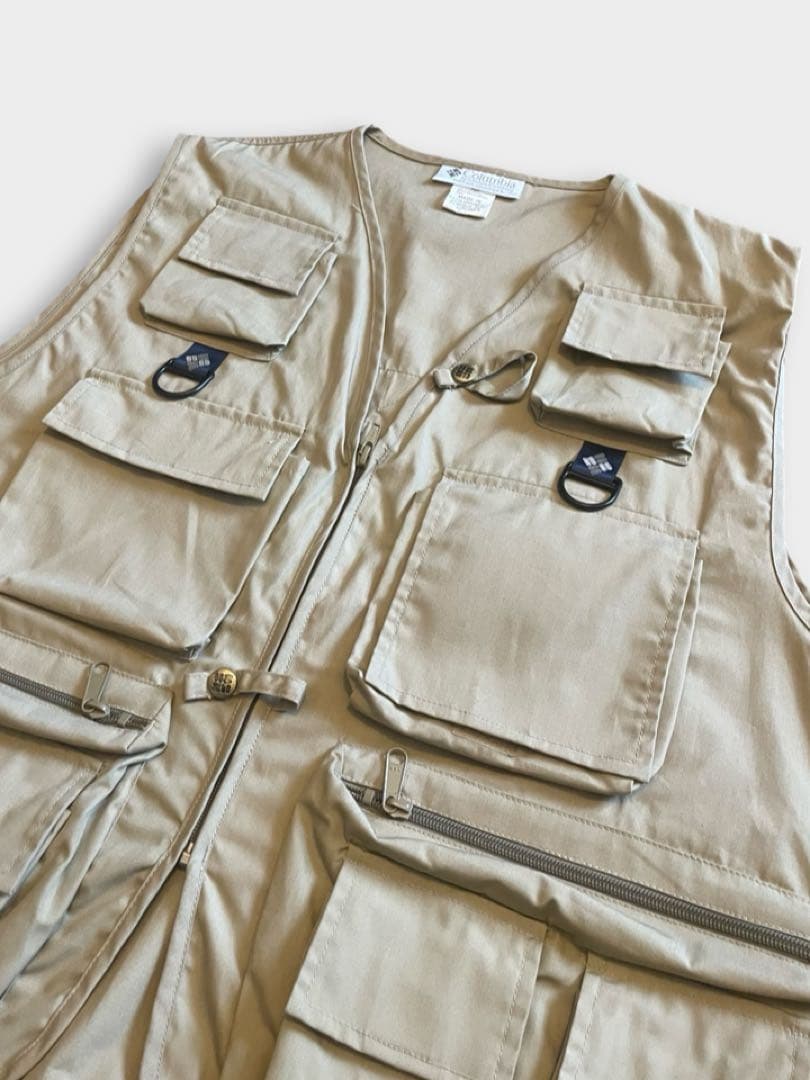 90s Columbia PFG ベージュ フィッシングベスト 6ポケット 美品
