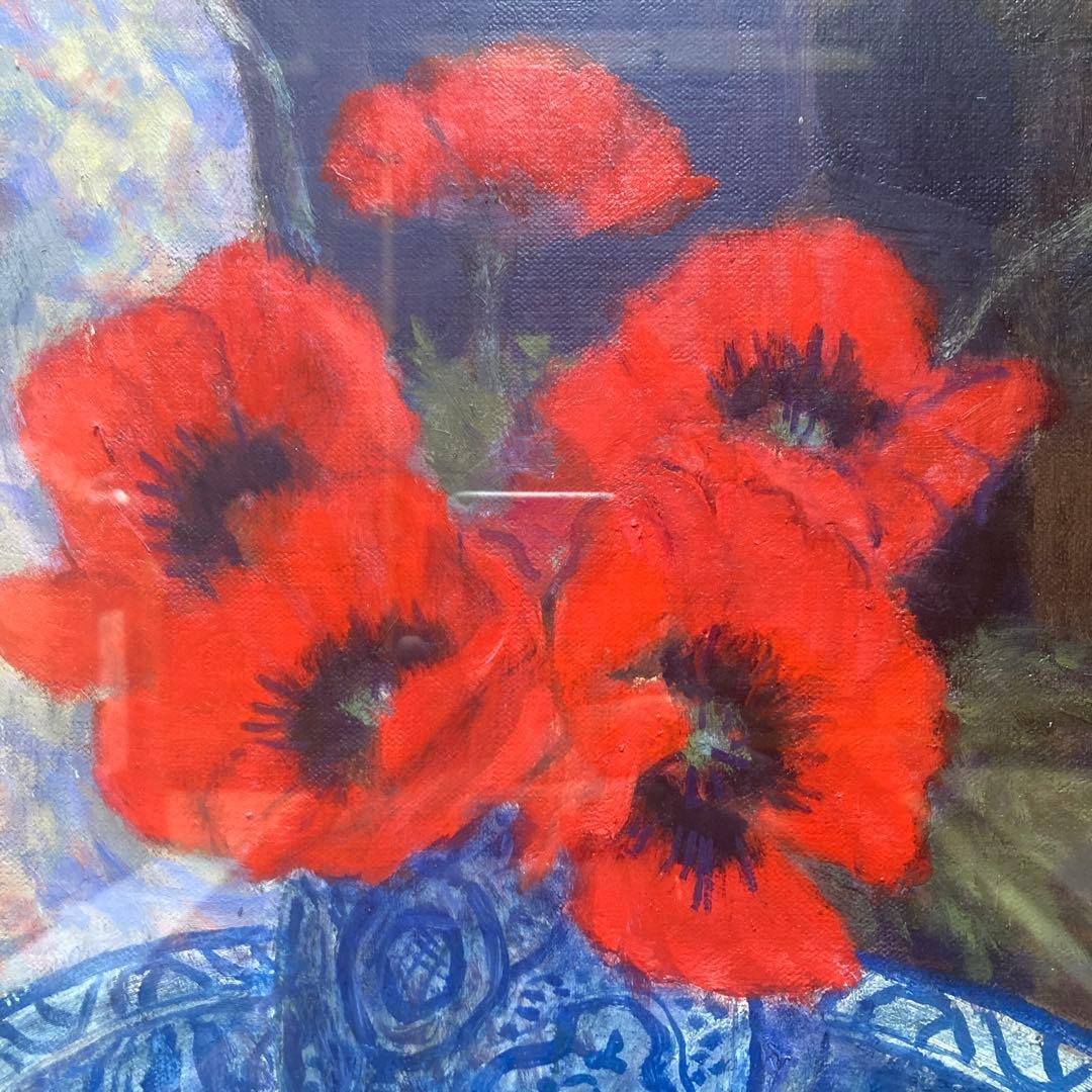 奥西賀男「オリエンタルポピー」￼8F額約64×57絵45.5×38cm師小磯良平