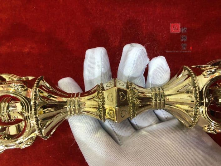 【修縁堂】密宗仏具 弘法大師空海 五鈷杵 金剛杵 法具 法器 真鍮製 22cm