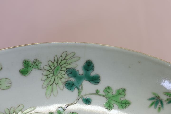 中国　清朝期　粉彩四君子鑑賞大皿①　アンティーク　送料込み0621