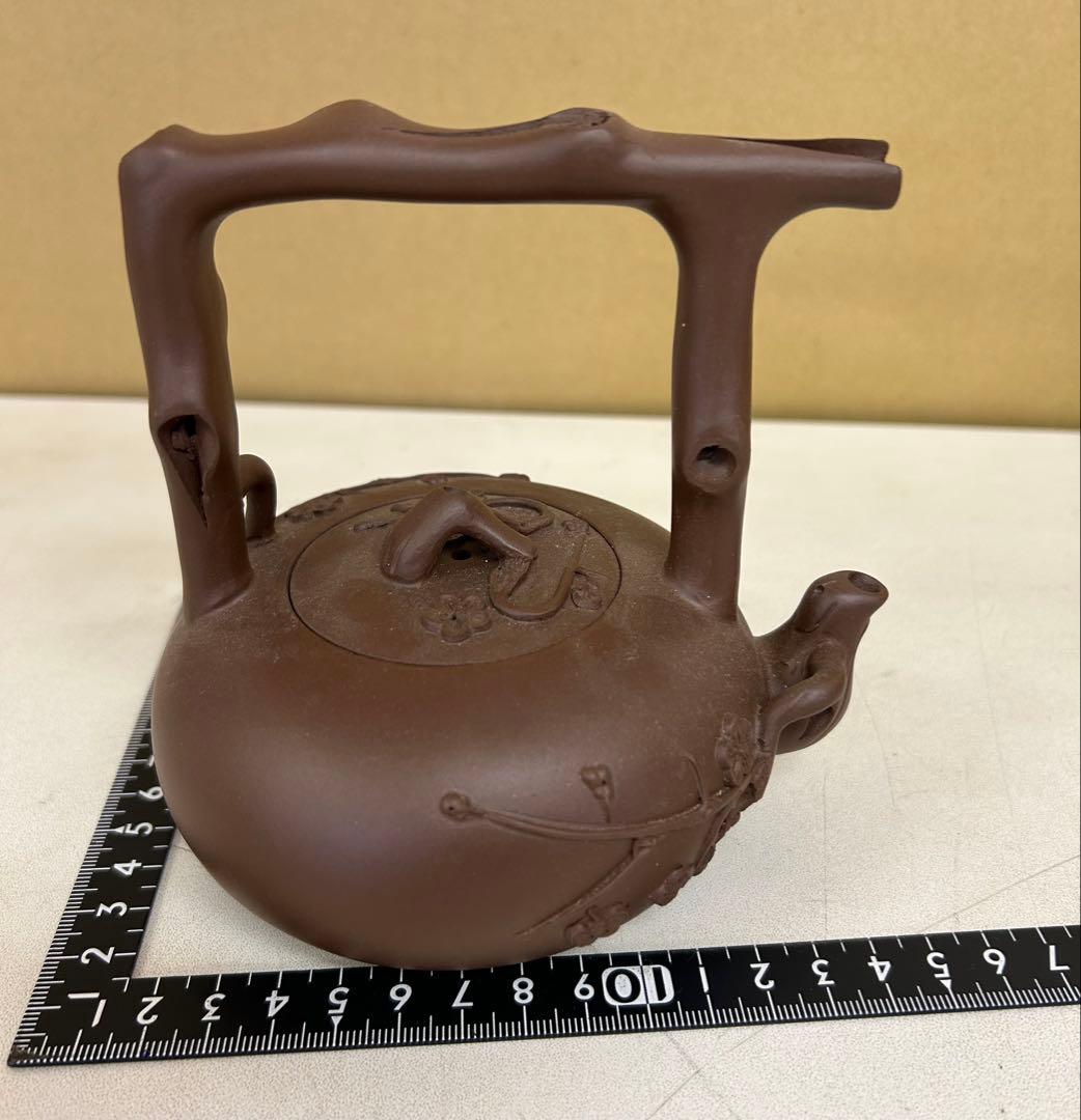 P98 中国 宜興紫砂　手彫梅模様 工芸急須 廃盤品　紫砂壺 手作り茶壺　茶道具