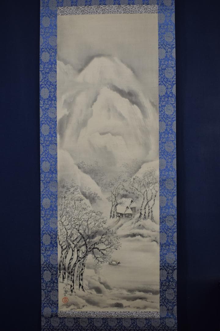 大資/雪中漁舟図/独釣図/掛軸☆宝船☆Z-381