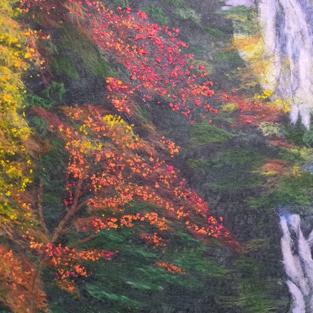 【ちぎり絵】「紅葉−滝」　ハンドメイド　(P 10サイズ）暮らしに彩りを