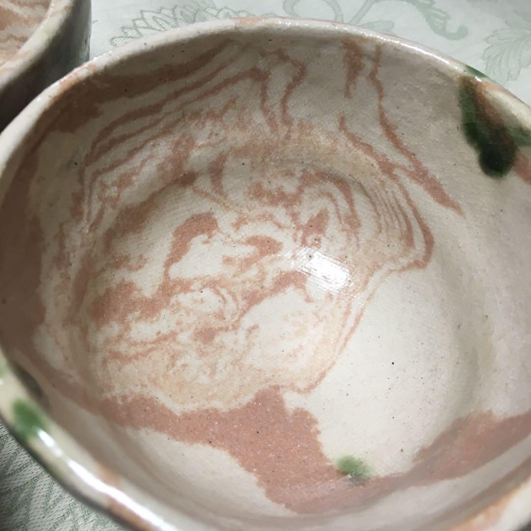 古美濃焼　織部　練り込み　山十窯　加藤日出　数茶碗