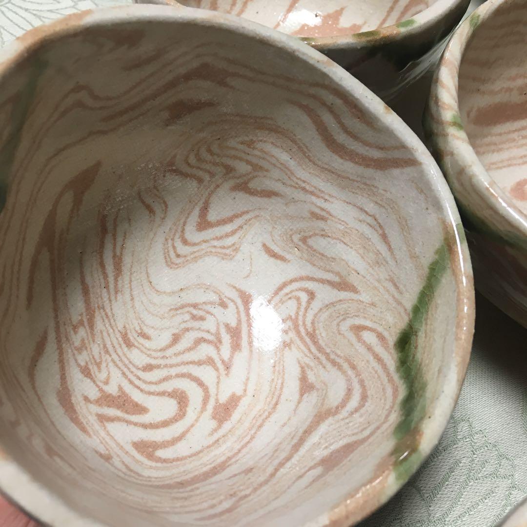 古美濃焼　織部　練り込み　山十窯　加藤日出　数茶碗