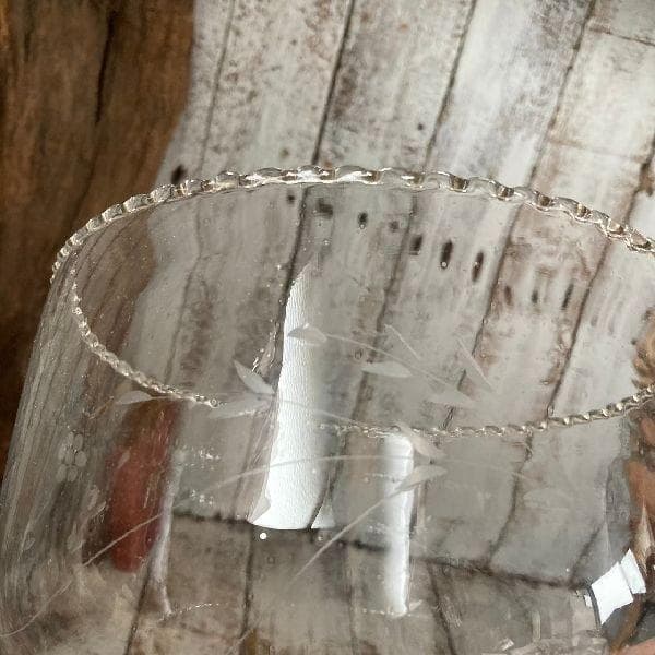 ヴィンテージ 波縁 気泡 ガラス 脚付 金魚鉢 古硝子 めだか鉢 磨りガラス