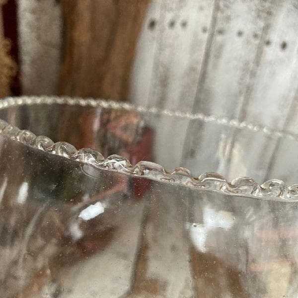 ヴィンテージ 波縁 気泡 ガラス 脚付 金魚鉢 古硝子 めだか鉢 磨りガラス