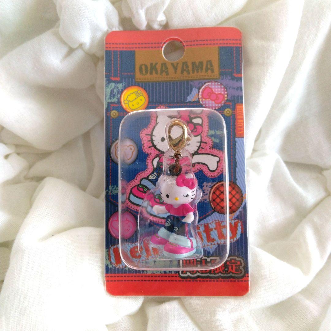 ご当地キティ　岡山　デニム　ハローキティ　ストラップ　足長　ファスナーマスコット