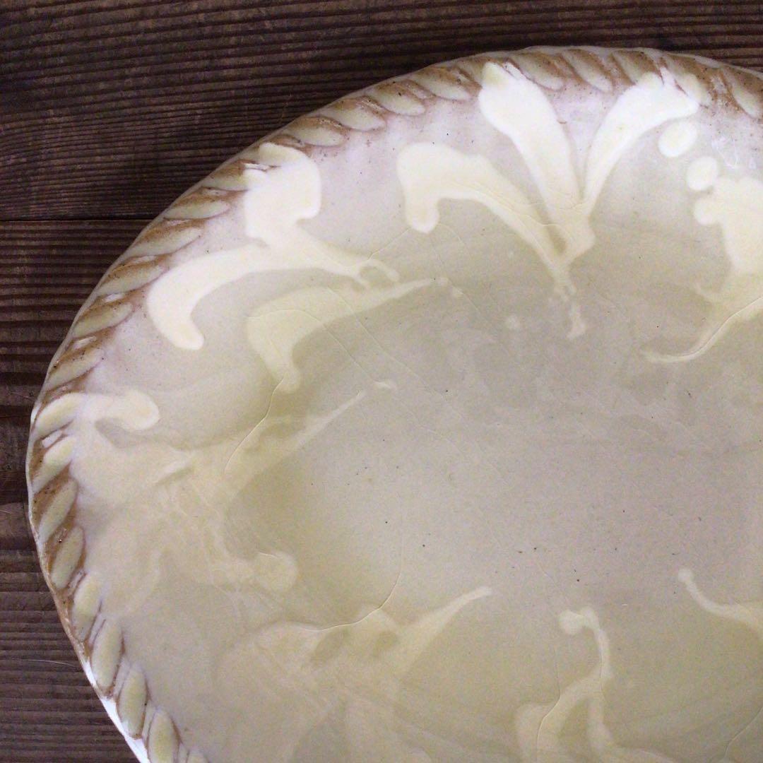 No3842 船木伸児　淡黄釉楕円鉢　共箱　布志名舩木窯　島根県　民藝　送料無料