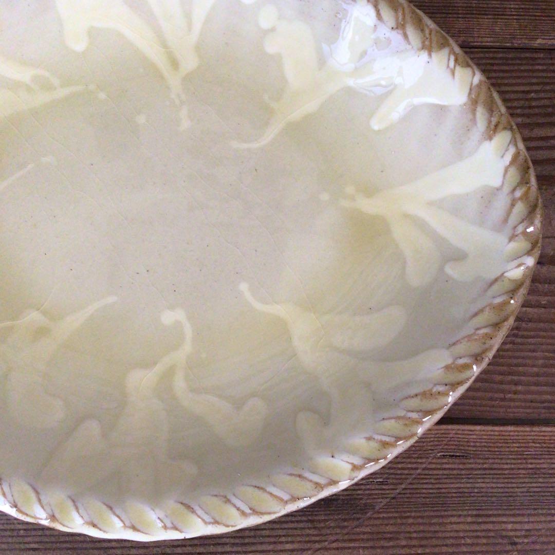 No3842 船木伸児　淡黄釉楕円鉢　共箱　布志名舩木窯　島根県　民藝　送料無料