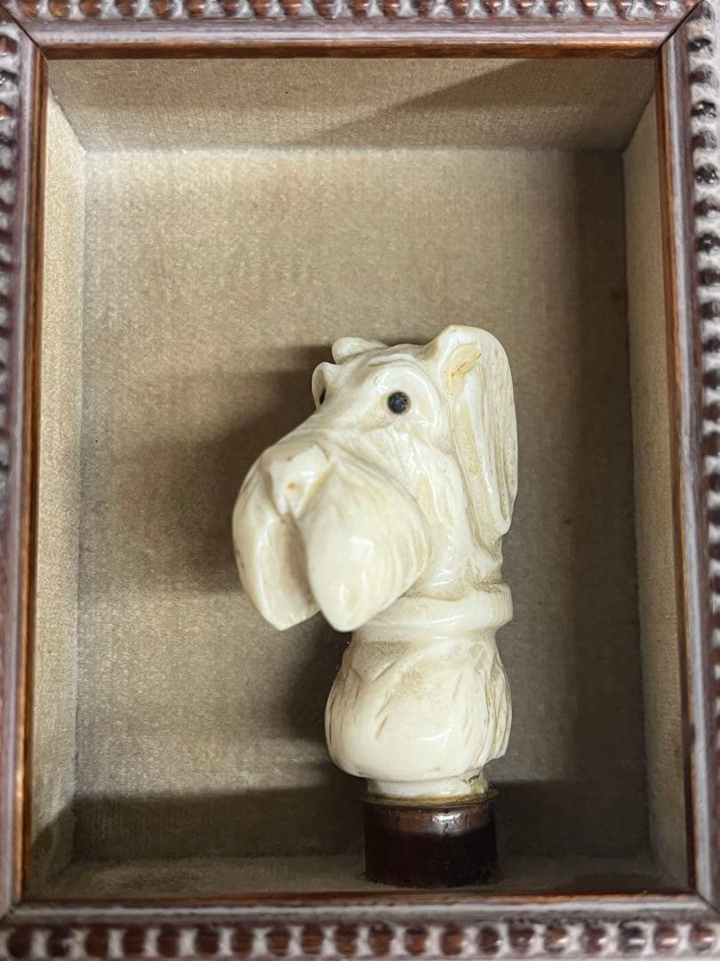 象牙調　犬　彫刻　壁掛け　テリア？　シュナウザー？