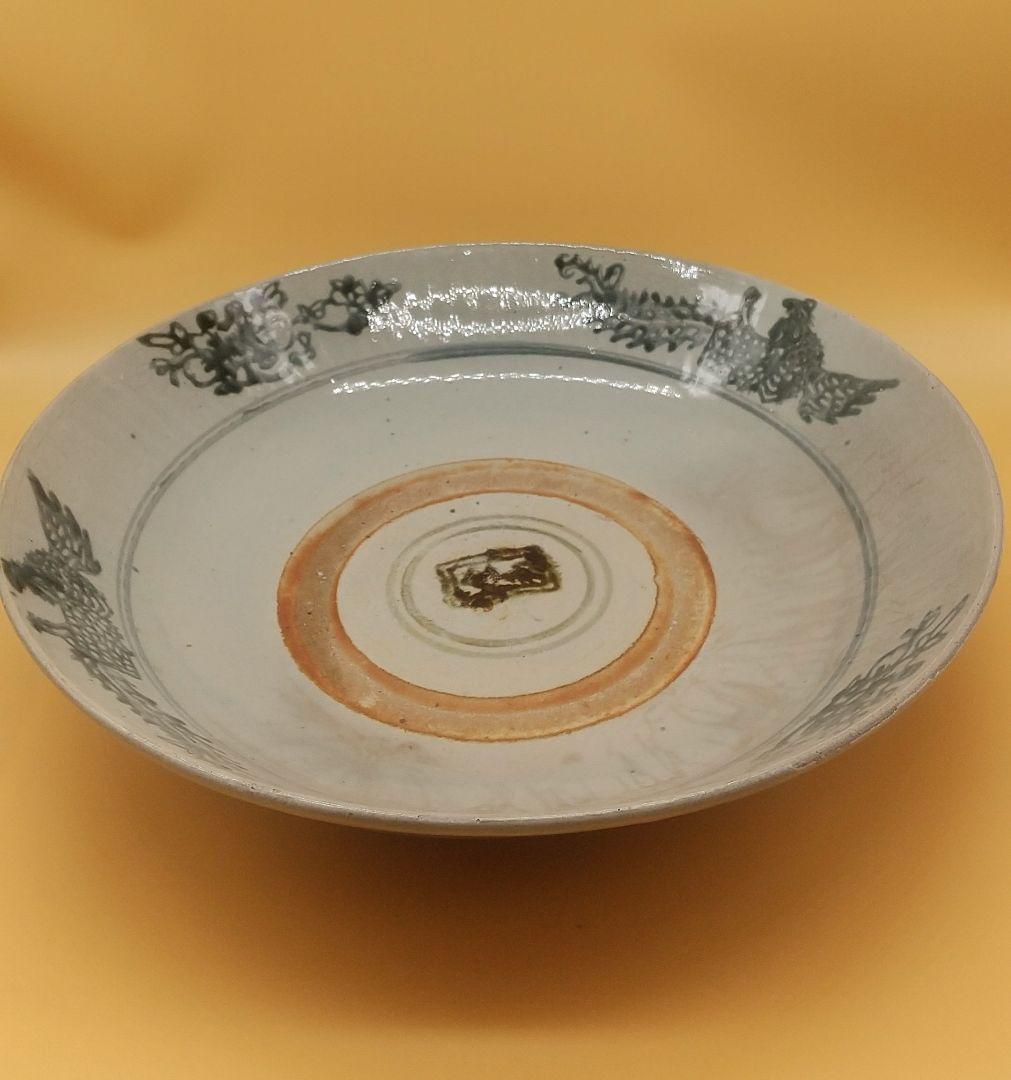 安南 染付 大皿 骨董 鳥と花