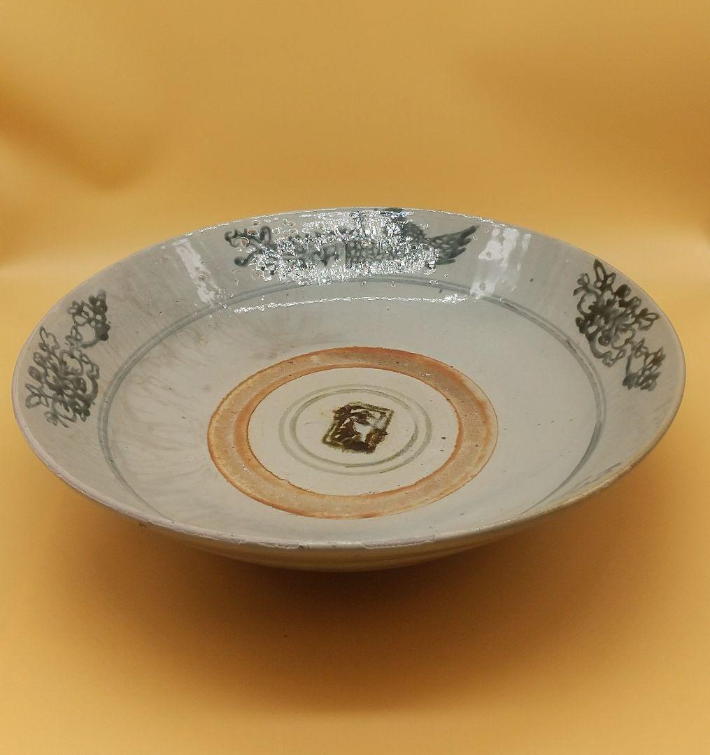 安南 染付 大皿 骨董 鳥と花