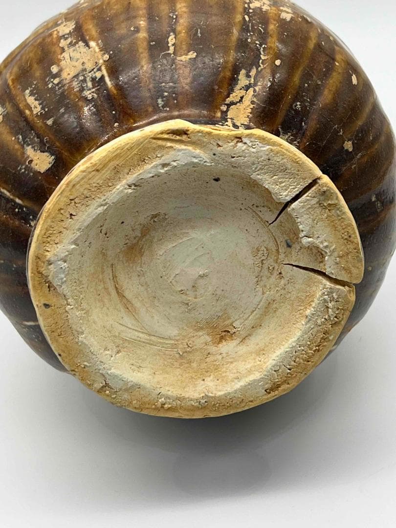 金～元時代　褐釉花草文花瓶　花入　花瓶　茶道具　香道具(B-63)