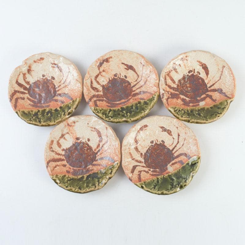 和食器　茶懐石　織部焼　蟹図　銘々皿　五客　C　9286