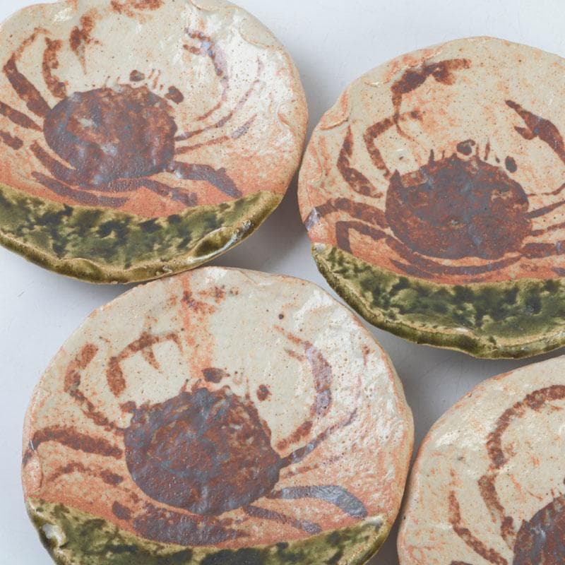 和食器　茶懐石　織部焼　蟹図　銘々皿　五客　C　9286