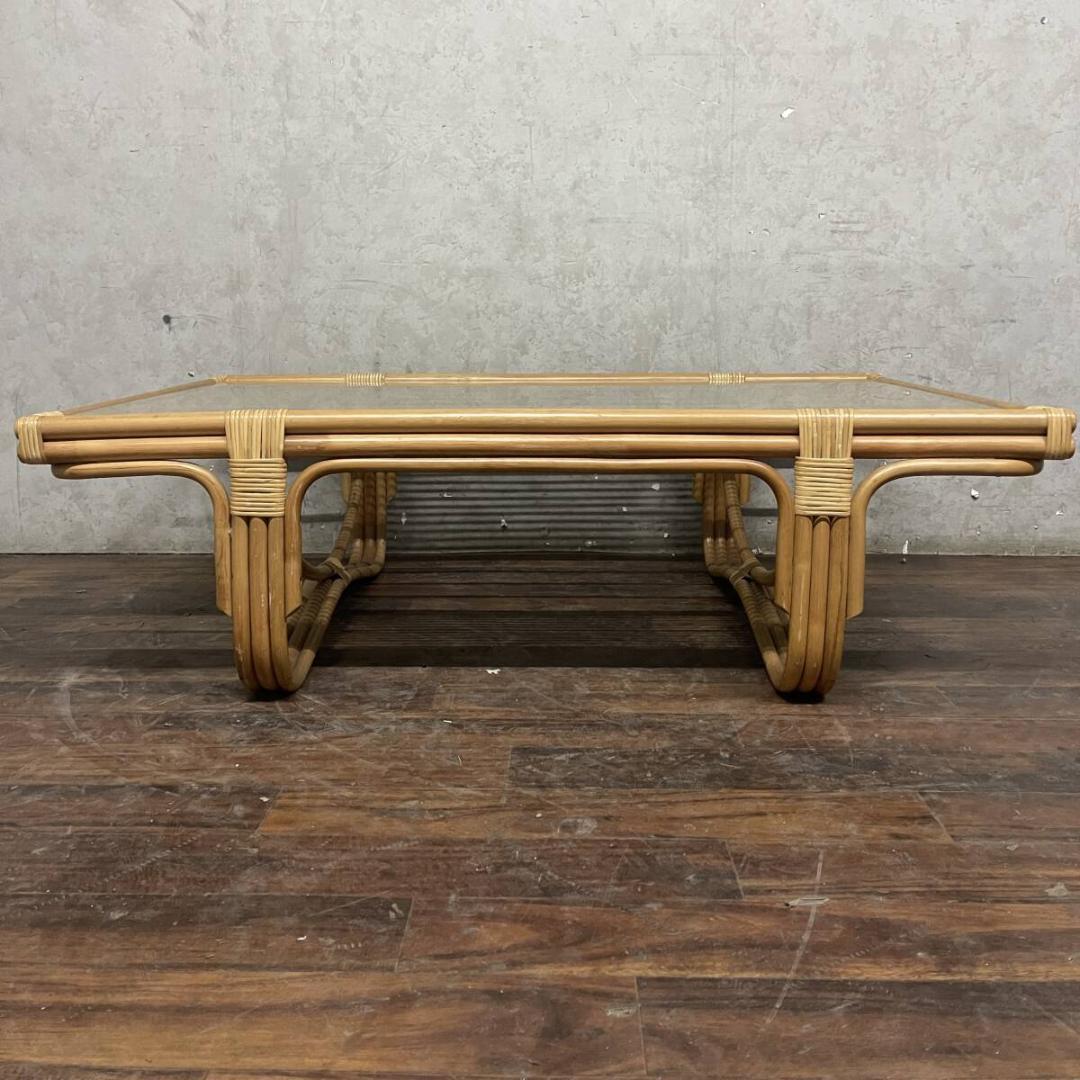 ラタン ガラステーブル センターテーブル ローテーブル リビング