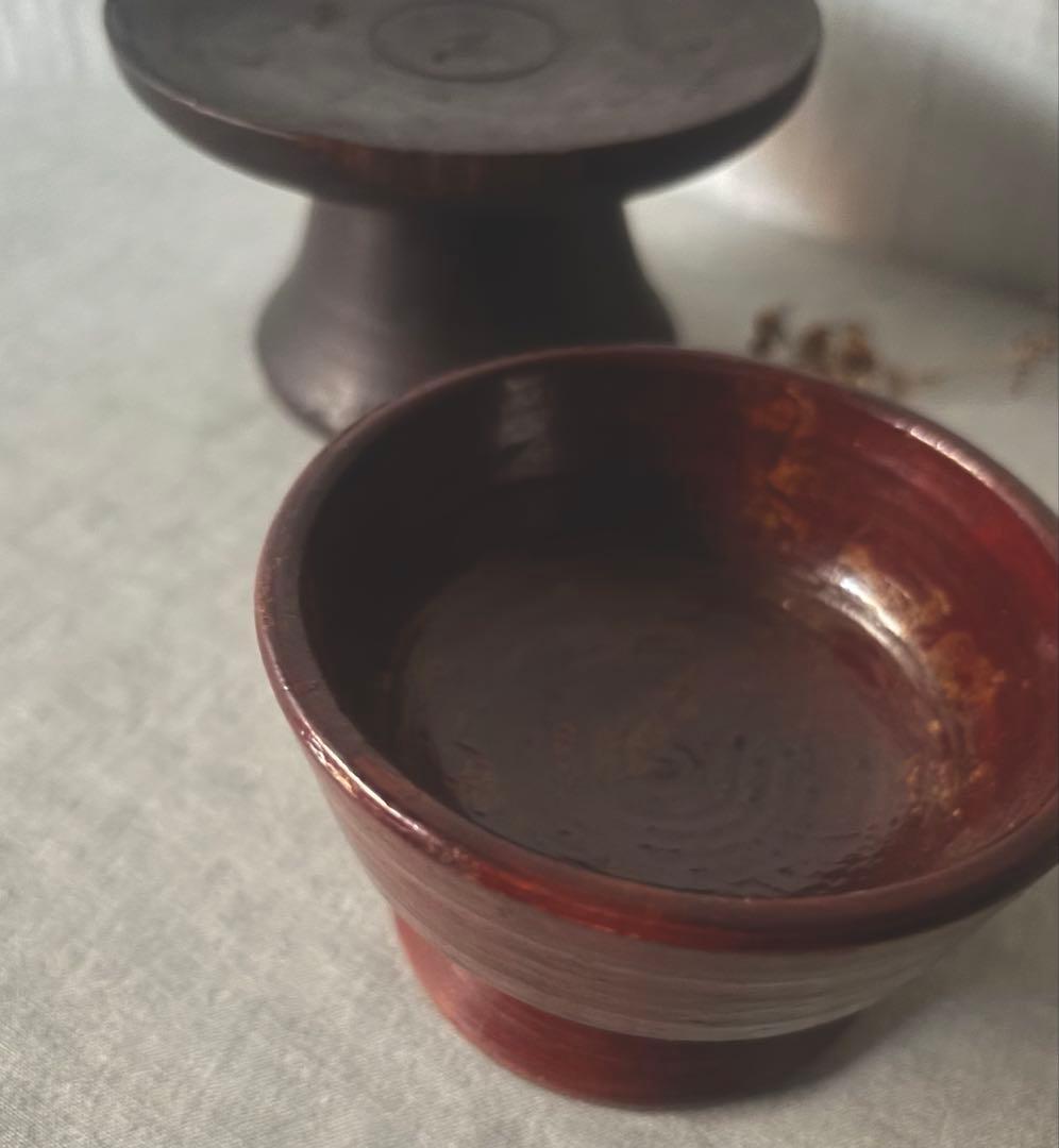 韓国 骨董 木製 高杯 脚付 腕 2点 ビンテージ 李朝コンポティエアンティーク