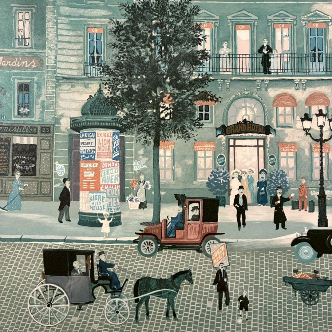 ミッシェル・ドラクロワ「グランドホテル」リトグラフ 大作 直筆サイン入 人気作家