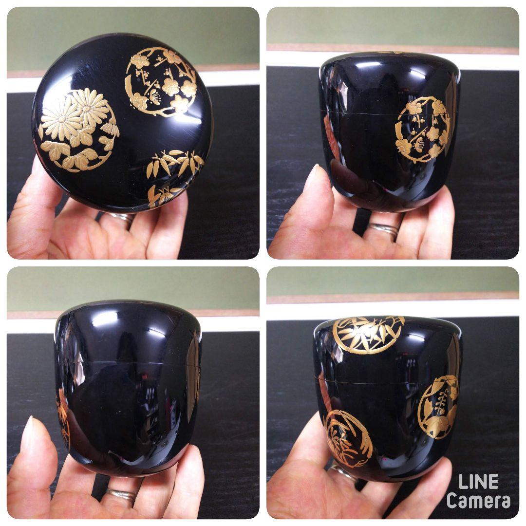 （364）【特価】★加賀塗★村田宗覚作★内銀地花丸蒔絵大棗★破魔オマケ付き★