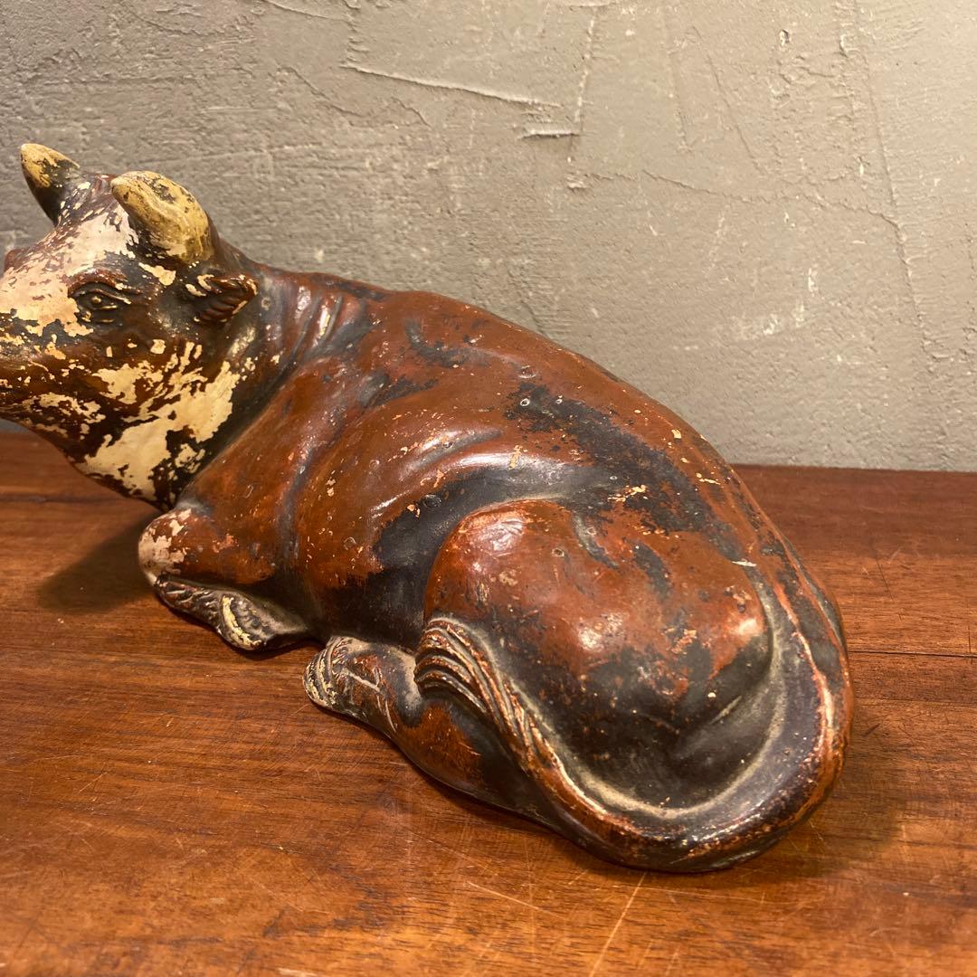骨董品 陶古園 牛の置物 オブジェ 時代物 コレクション オブジェ