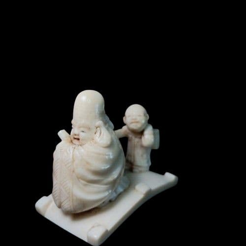 江戸時代 根付 「寿老人と唐子」 無銘