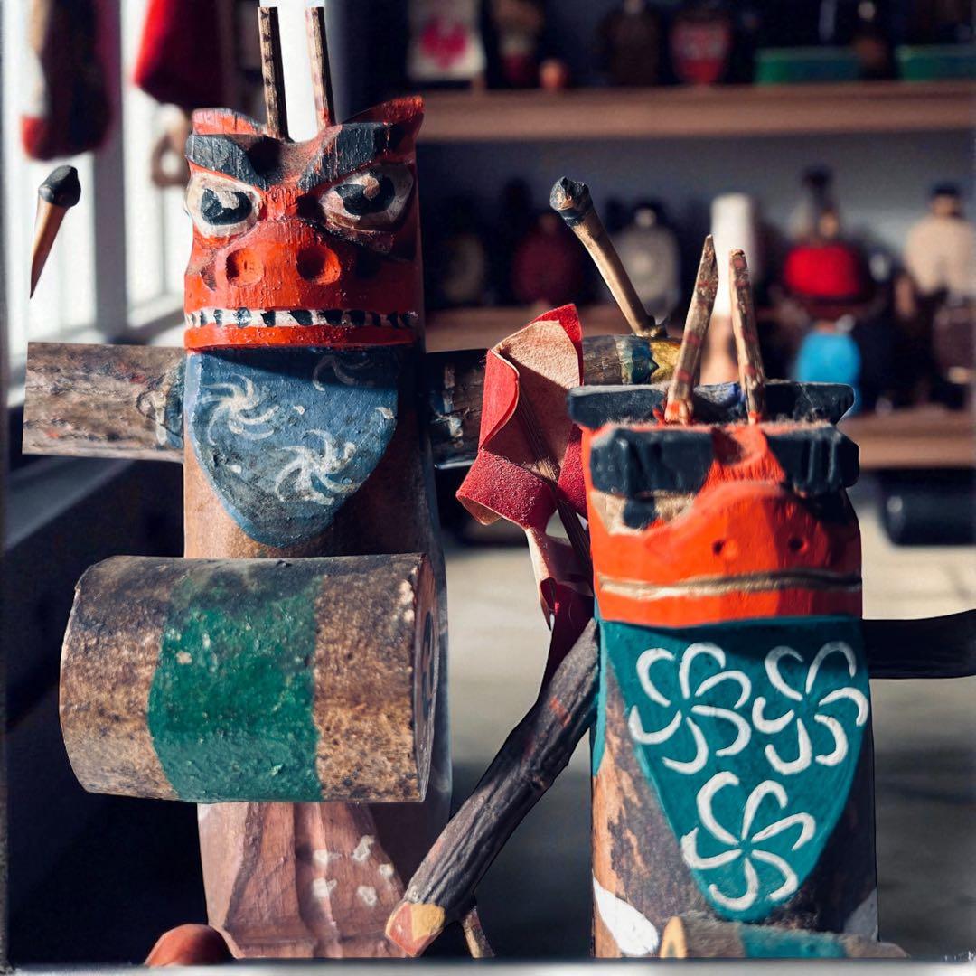 廃絶品 埼玉県飯能市 郷土玩具 大河原宏彰 丸木彫人形《獅子舞》 ×2 美楽堂