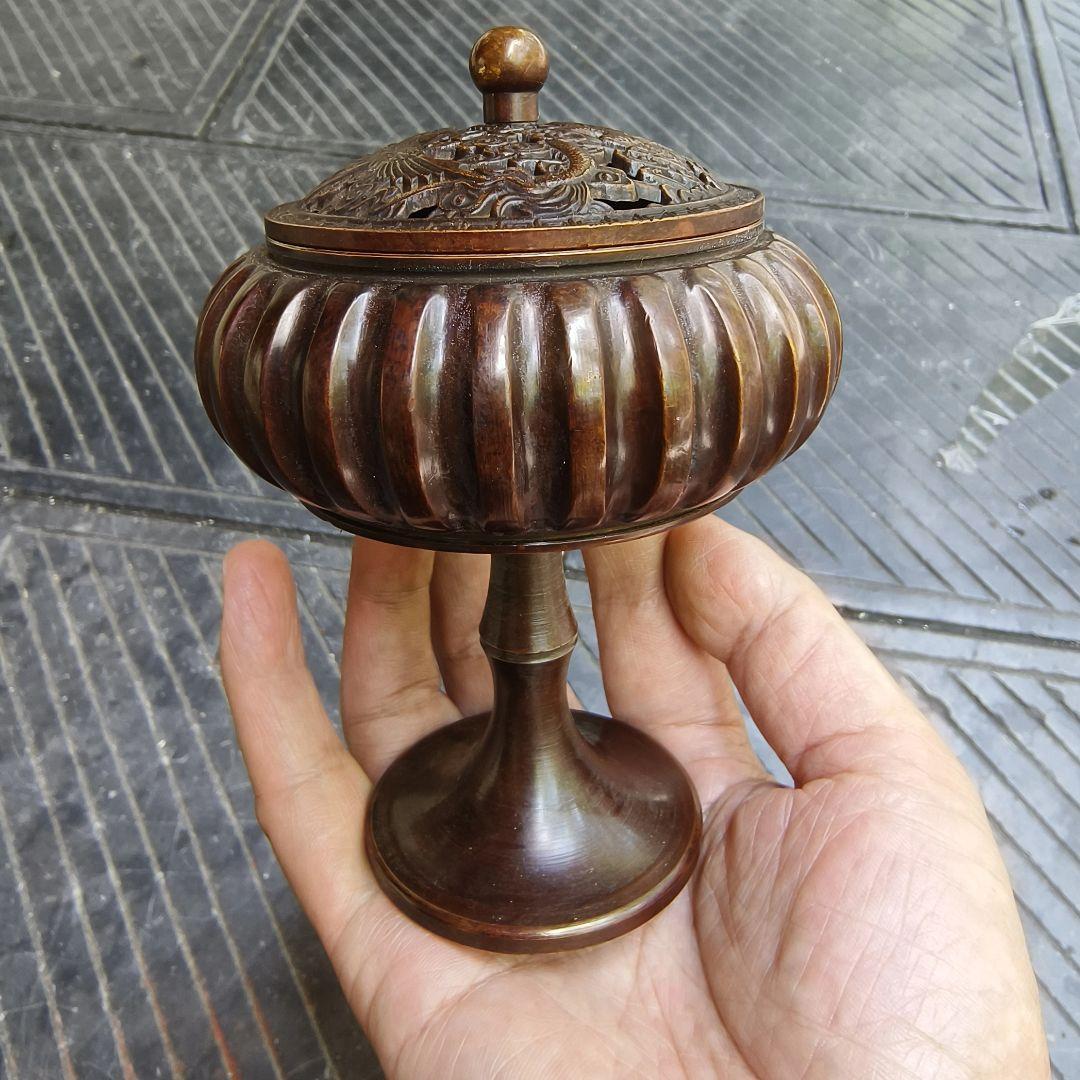 銅器 香炉 南瓜高脚盤香炉 傅山炉 応接間 茶室香薫炉 香道具 装飾品工芸品置物