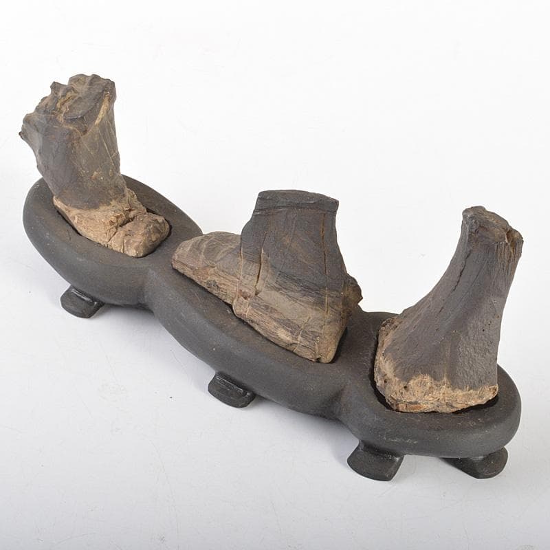 天然石　鑑賞石　木化石　置物　重さ約580g　唐木台付　C　6066