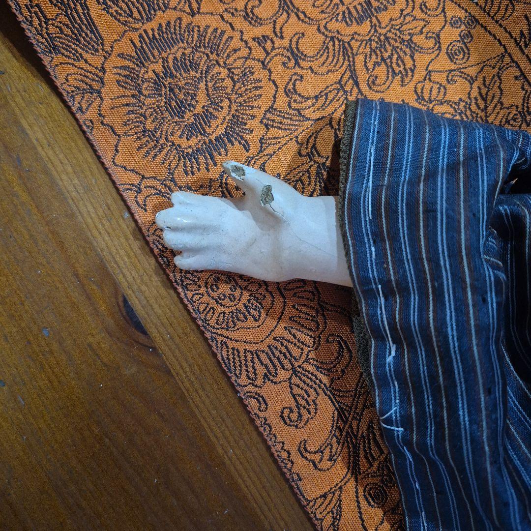 市松人形 青と黒のストライプ着物 ジャンク品