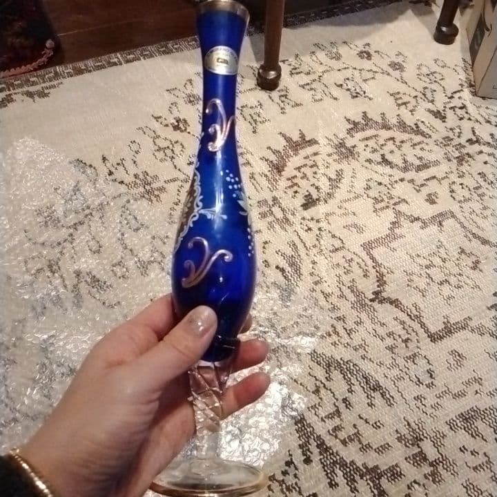 ★SALE★イタリア★T.MURANO GLASS★ガラス★手描き絵付★花瓶★