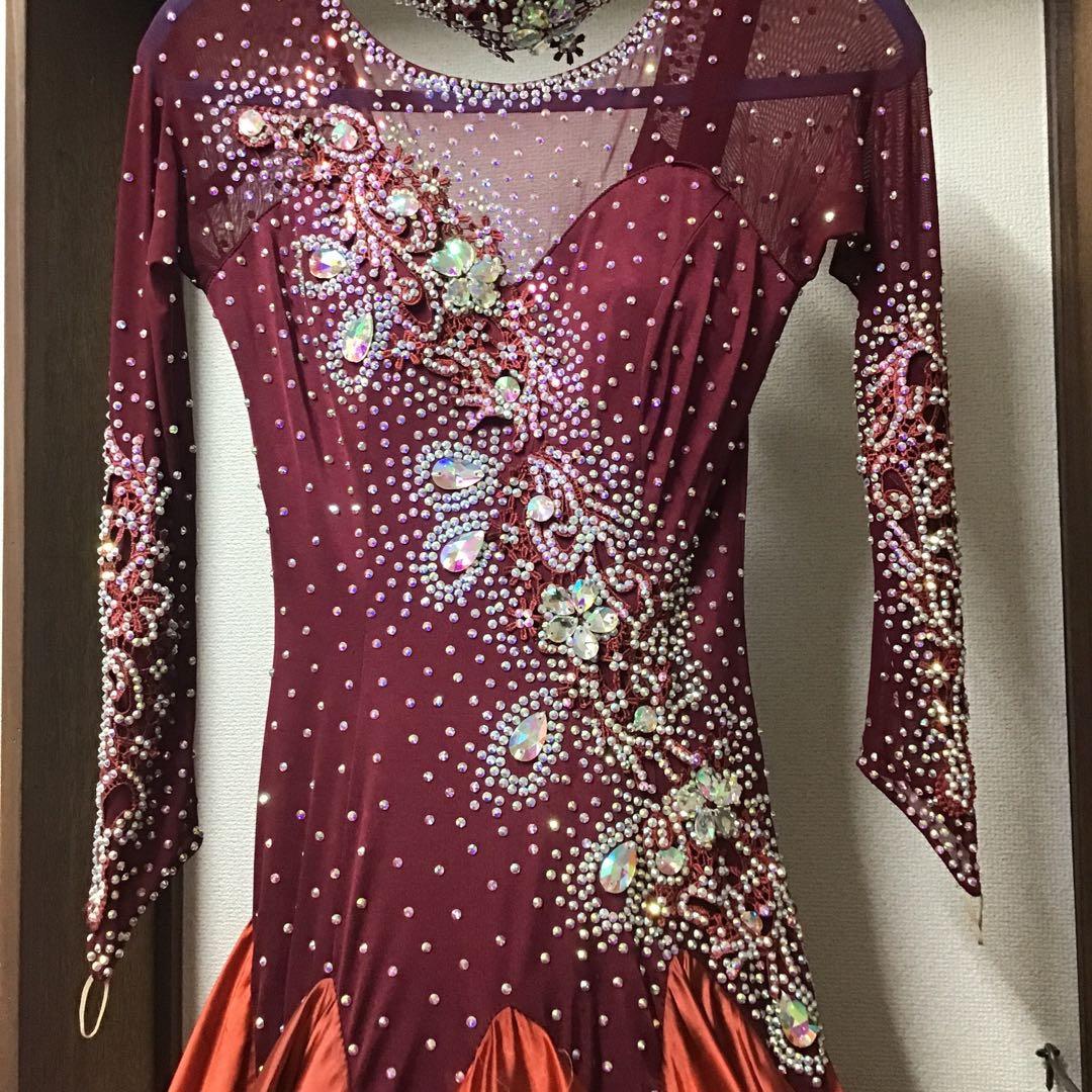 社交ダンス　ドレス　VeRtigo ドレス　えんじ色　グラデーションスカート