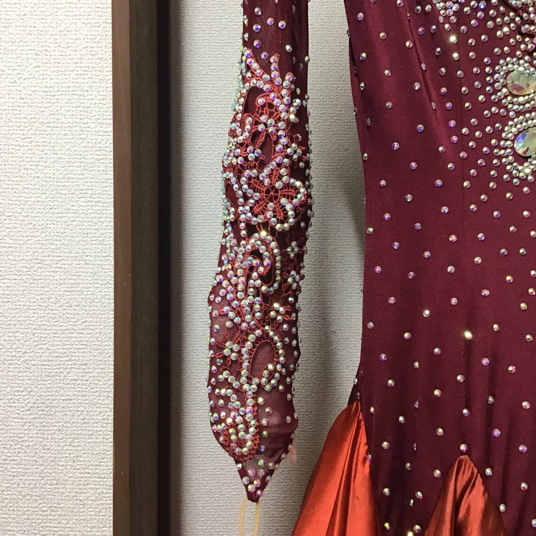 社交ダンス　ドレス　VeRtigo ドレス　えんじ色　グラデーションスカート