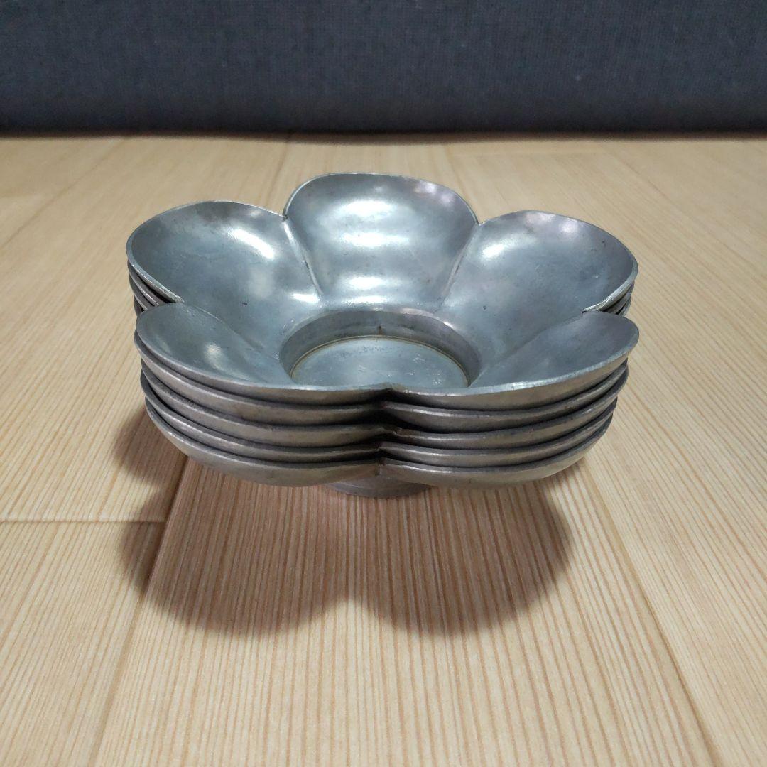 古錫 大型茶托 龍閣陳永高老店 唐物 梅型 ５客 古美術