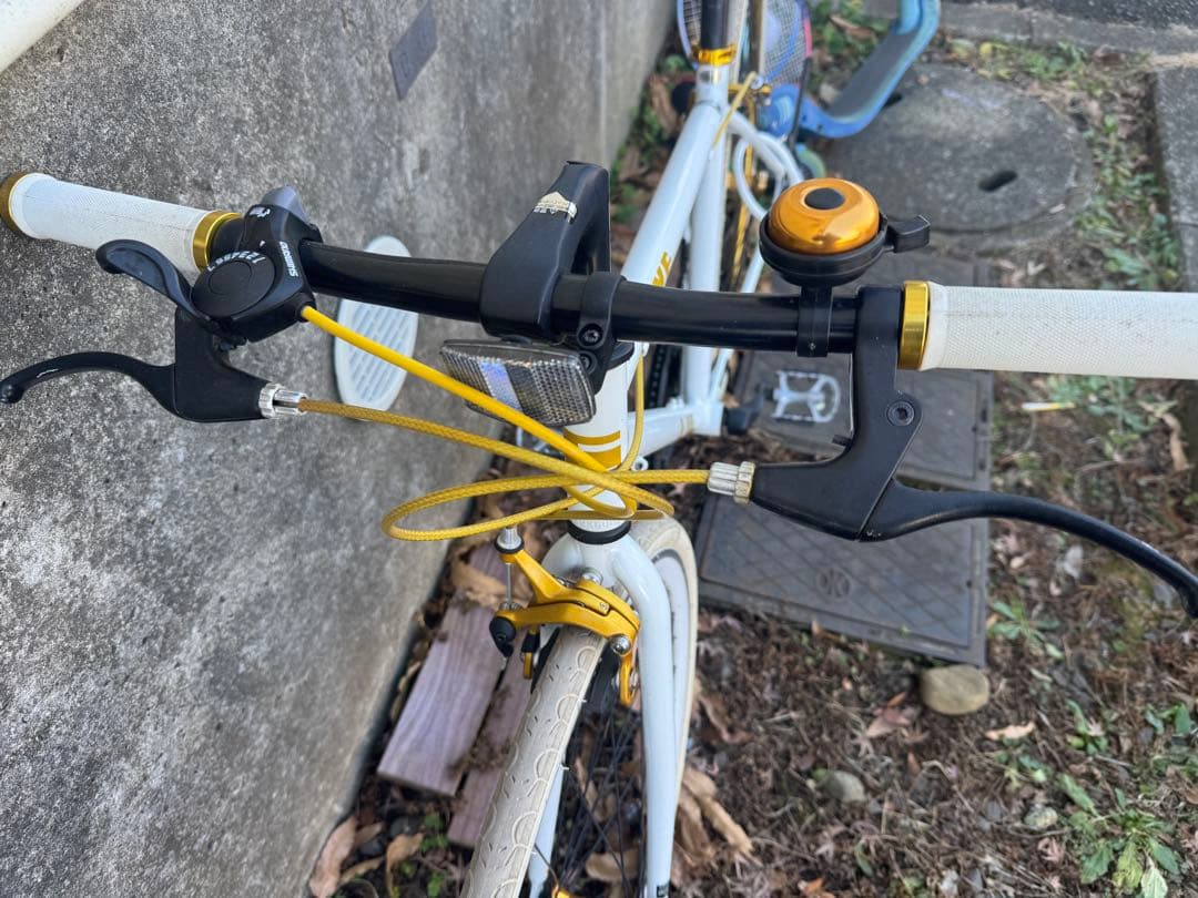 スポーツバイク 白と金 ダブルレバー付き