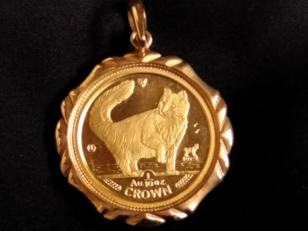 マン島CAT金貨(24金＆18金枠ペンダントトップ 1991年10分の1オンス