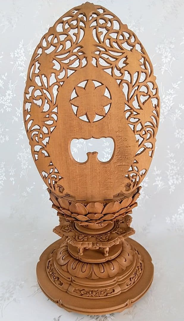 円台座+宝相華唐草光背 2.5寸坐像用#593 木彫 仏像付属品