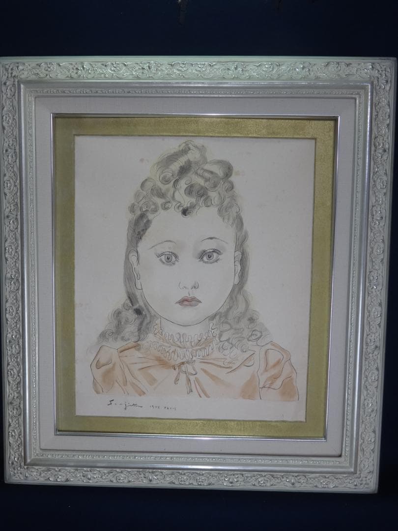 藤田嗣治・少女・1972年頃・肉筆水彩・大型額装・レオナールフジタ・ft90c