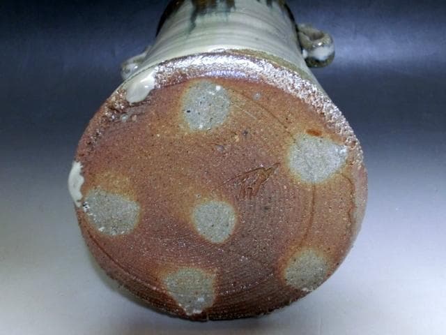 花瓶■唐津 茶陶唐津 鏡山窯【井上東也】花器 耳付き 花入れ 時代物 骨董品■