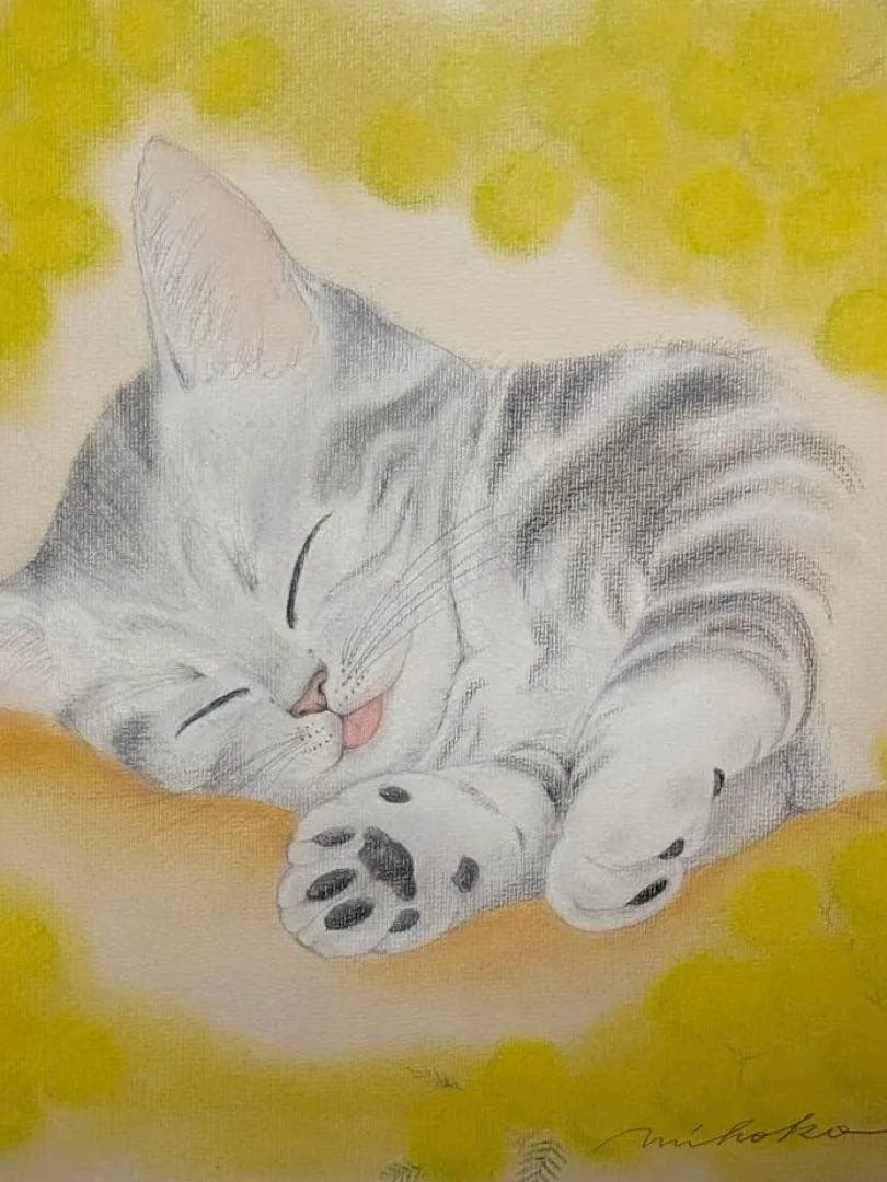 戸田美穂子【ミモザの花いろの夢のなか】　肉筆画