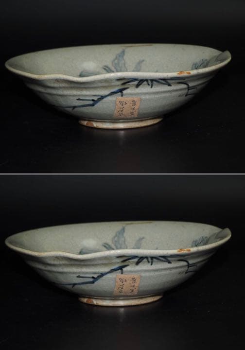 送料無料　江戸～明治時代 染付古犬山菓子鉢 共箱 茶道具