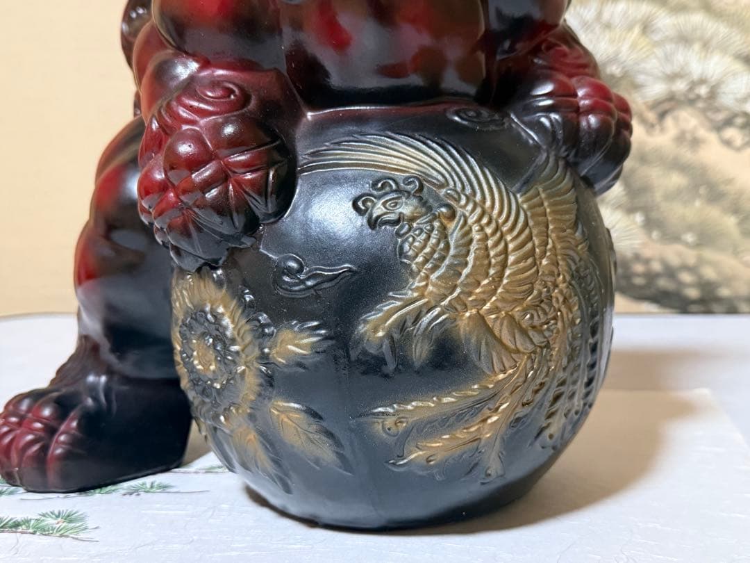 アンティーク 赤唐獅子 栄寿作 高さ33㎝ 陶器製