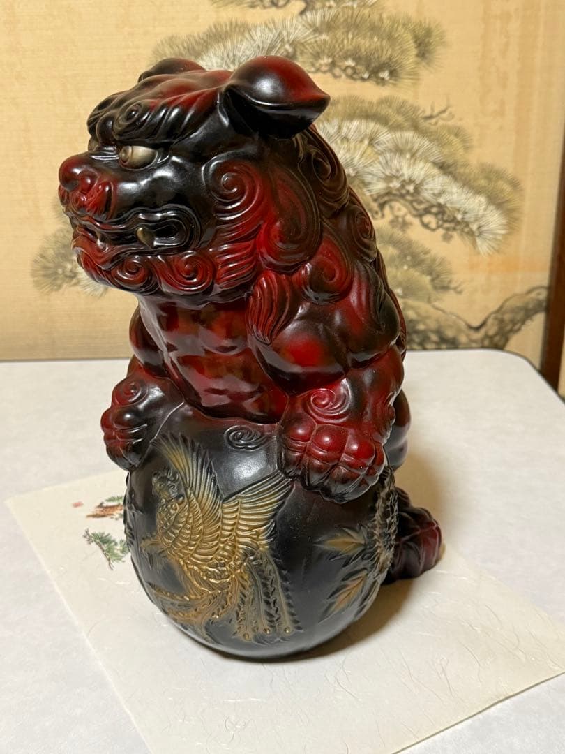 アンティーク 赤唐獅子 栄寿作 高さ33㎝ 陶器製