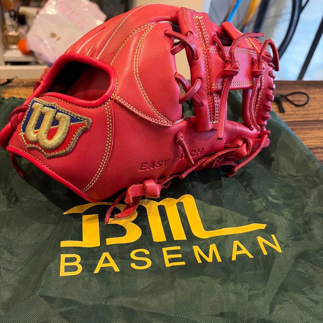 【激安】ウィルソンWilson EASY CATCH 軟式グローブ 赤　袋付き！