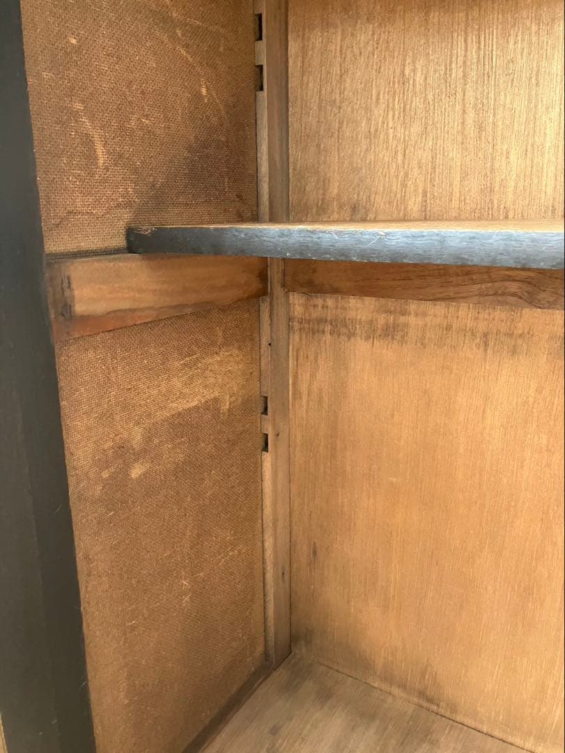 ヴィンテージ 木製キャビネット(モールガラス扉、引出し)