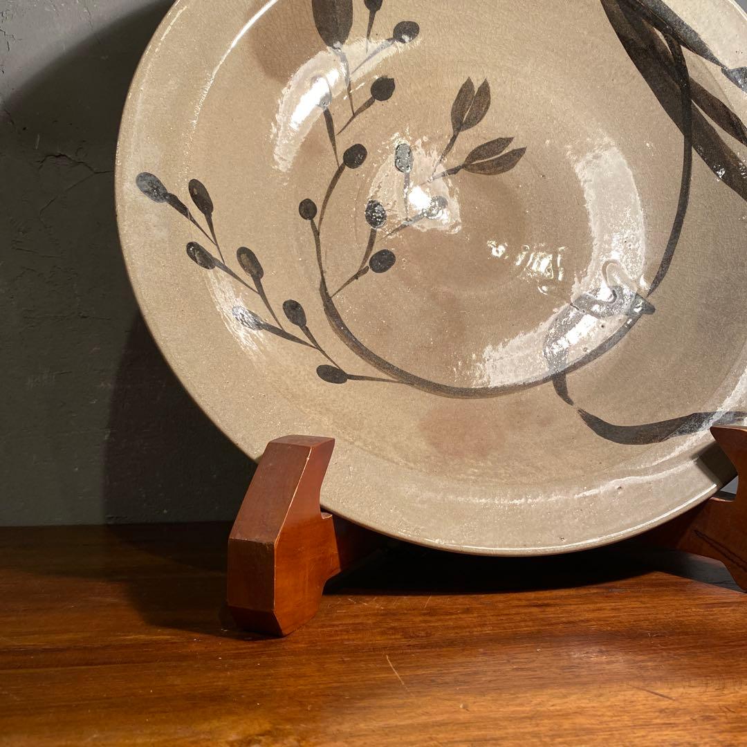 波多野洋荘 鉄絵草花大平鉢 46cm大皿 骨董品 飾り皿 美術品 インテリア