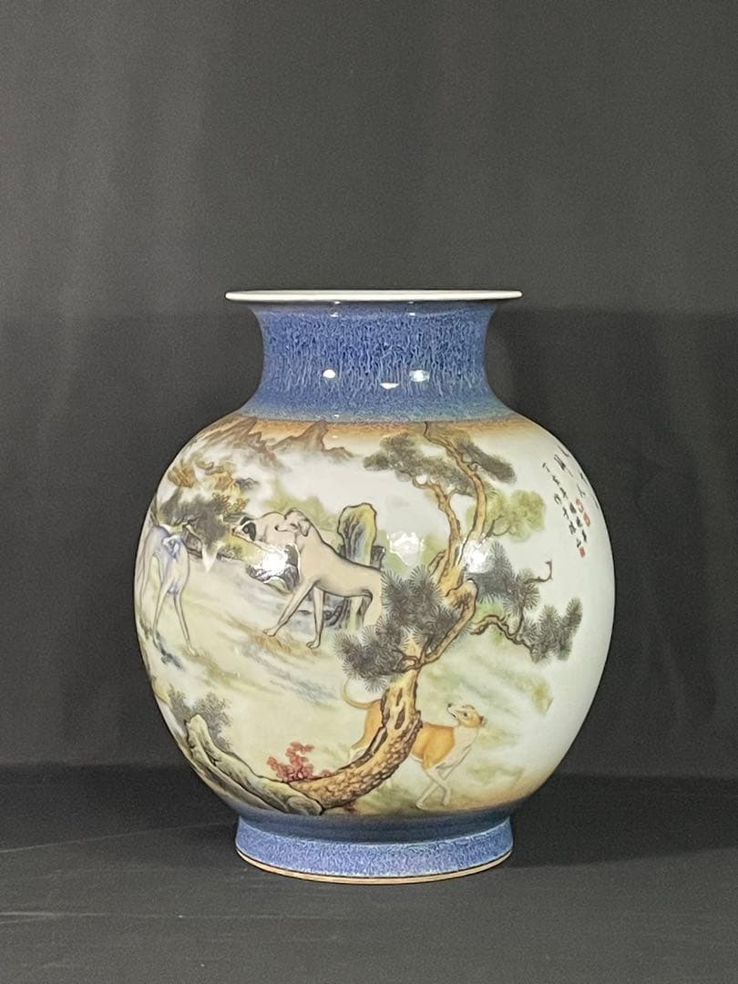 【故宮】郎世寧風白磁犬図瓶 大清雍正年製 南京博物院保管委員会 中国古玩骨董