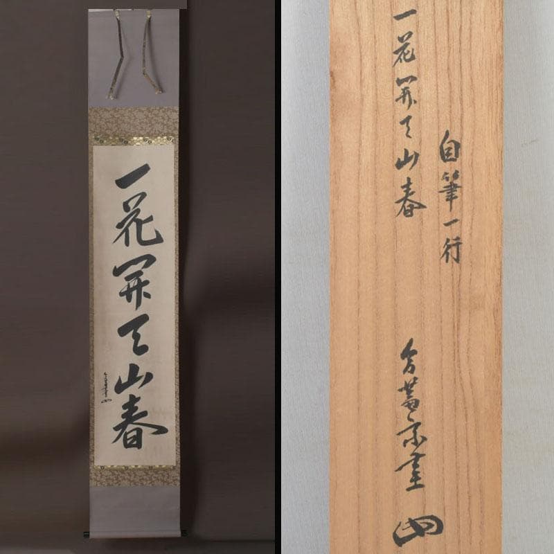 掛軸　裏千家　十三代　圓能斎筆　一行書　「一花開天山春」　共箱　C　9757A
